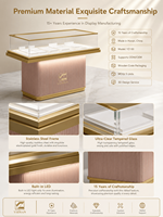 Vitrine de présentation de bijoux moderne sur mesure, blanche, sans dossier, en verre trempé et acier inoxydable, avec éclairage LED, écologique, de luxe, pour la vente au détail