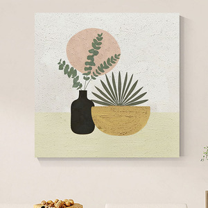 Modern Minimalist <b>Canvas</b> Art Print Square <b>Abstract</b> Plant Design For Living Room Or Bedroom Decor - Product Image 1