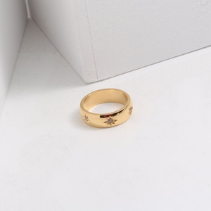 Non Tarnish Stainless Steel 18K Gold Plated <b>Cz</b> North Star Stacking <b>Ring</b> Jewelry for Women - Product Image 1