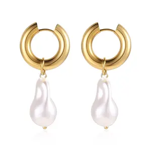 Fashion Pearl Gold Hoop Drop Earrings pearl rhinestone dangle crystal dangling earring baroque freshwater tassel earrings