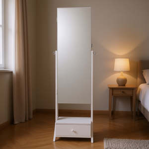 Miroir sur pied blanc pleine longueur Db Wholesale avec armoire à bijoux et organisateur de rangement - Product Image 2