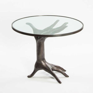 Mesa de centro redonda de lujo moderna hecha a mano Villa latón mesa auxiliar decorativa vidrio templado único muebles de sala de estar de lujo - Product Image 5