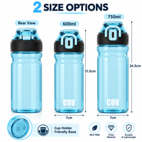 Bouteille d'eau de sport en Tritan avec logo personnalisé, 600 ml, 750 ml, couvercle à fermeture hermétique, sans BPA, transparente, bouteille de sport