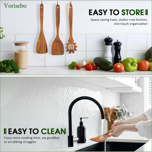 Juego de Utensilios de Cocina Portátiles y Duraderos de 10 Piezas, Hechos a Mano, de Madera de Teca Natural, Estilo Americano, con Herramientas de Cocina Antiadherentes - Product Image 5