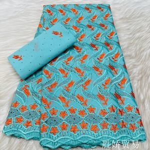 Tela africana de algodón puro con pedrería para prendas bordadas de mujer, adecuada para atuendos de fiesta y banquete, algodón suizo. - Product Image 4