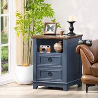 Table de chevet 18' style farmhouse en bois véritable avec 3 tiroirs, table d'appoint, commode, armoire de chevet, poignée métallique bleu marine pour chambre et salon