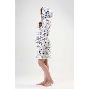 Bata de forro polar con estampado de perros para mujer, con capucha, manga larga, suave, informal, para dormir, blanca - Product Image 2