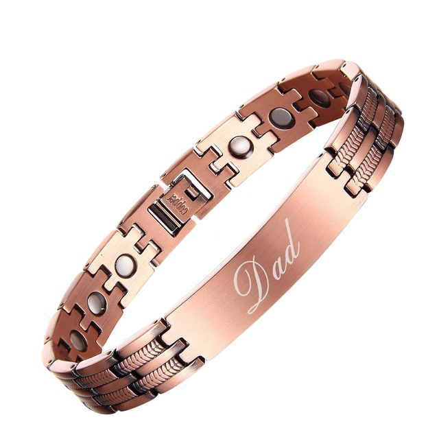 Biomagnetic Jewelry Negative Ion Dad Bracelets Men Thin Adjustable Chain Copper Therapy Custom Name Blacelete Magnetico Detox