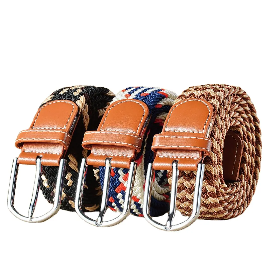 WDD385-cinturones de lona con estampado para hombre y mujer, hebilla de Pin de tejido elástico, informal, Color sólido, Unisex