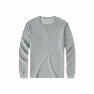 Custom 3 Button <b>Henley</b> T Shirt <b>Men</b> <b>Long</b> <b>Sleeve</b> Slim Fit Waffle Knit Polyester Cotton - Product Image 4
