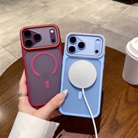Casing Ponsel Magnetik Anti Gores Warna Merah Ceri Matte Frosted untuk iPhone 18 17 16 15 14 Pro Max, Penutup Belakang Transparan Anti Benturan