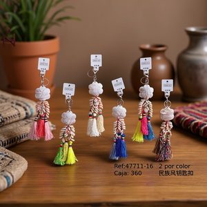 Portachiavi in Stile Etnico LLAVERO, 2 per Colore, Confezione da 360, Anello Portachiavi Decorativo Multicolore con Nappa - Product Image 3