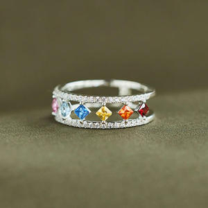 Anillo Geométrico con Piedras Preciosas para Mujer, Corte Princesa, Circonita Cúbica, Engaste Pavé, Anillos de Compromiso de Moda - Product Image 6