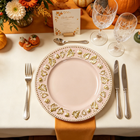 Assiettes rondes modernes en plastique PP écologiques et durables avec motif personnalisé vert menthe pour les fêtes d'automne et de Thanksgiving