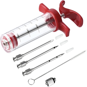Kit d'injecteur de marinade pour viande - <span class=keywords><strong>Seringue</strong></span> portable en acier inoxydable avec aiguilles et brosse de nettoyage pour barbecue, dinde, bœuf - Outils de cuisson pour injecter des saveurs - Product Image 1