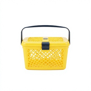 Yellow <b>Plastic</b> Vintage Picnic Basket <b>Lid</b> Handle Rectangular Storage <b>Bin</b> for Laundry Colorful Ventilated Design Fruit Bread - Product Image 4