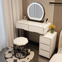 Coiffeuse moderne 2025 en chêne réglable avec miroir LED, plateau en bois, 3 tiroirs, tabouret, pour chambre, hôtel, salon