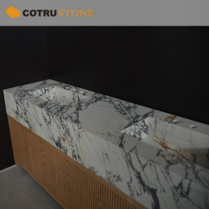 Meuble-lavabo double <span class=keywords><strong>vasque</strong></span> <span class=keywords><strong>en</strong></span> marbre Calacatta Viola sur mesure avec meuble <span class=keywords><strong>en</strong></span> <span class=keywords><strong>bois</strong></span> et plateau <span class=keywords><strong>en</strong></span> pierre naturelle pour salle de bain décorative - Product Image 4