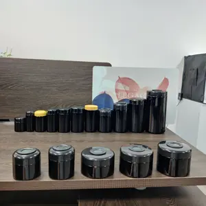 Frasco de vidro redondo grande 250g 500g UV preto escuro ultravioleta para armazenamento de ervas à prova de cheiro e armazenamento hermético com tampa termômetro de umidade