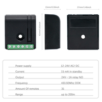Module récepteur de relais sans fil 1 canal 433,92 MHz avec télécommande pour éclairage LED, moteur et portail (12V/24V DC)