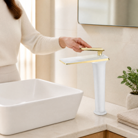 Robinet de lavabo haut de gamme en laiton, mitigeur monocommande pour lavabo de salle de bain, à poser sur le comptoir, finition or blanc, pour projets hôteliers