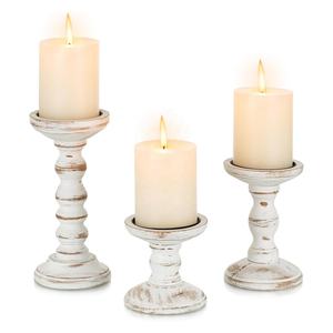 Juego <span class=keywords><strong>de</strong></span> 3 candelabros <span class=keywords><strong>de</strong></span> madera altos Pilar rústico Vela Centro <span class=keywords><strong>de</strong></span> mesa Granja Decoración para mesa Chimenea Manto - Product Image 2