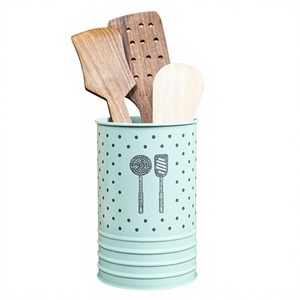 Support de rangement de cuisine cylindrique en métal à pois pour ustensiles, style moderne, type sur pied - Product Image 1