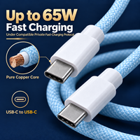 Câble USB C vers USB C 65W Max PD3.0 en nylon tressé, cordon de charge rapide avec protocole privé, logo personnalisé, vente en gros