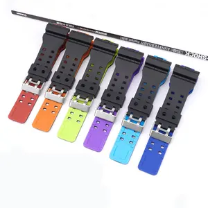 สีคู่สําหรับ Casio GA100/110/120/140/300/400/700 ผู้ชายกีฬากันน้ําสร้อยข้อมือเรซิ่นเปลี่ยน Watchband Band