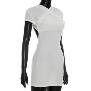 Viviblook J26DS205 Vestidos de verano para mujer, nuevo vestido ajustado mini sin espalda con cuello cruzado en V y manga corta de color sólido para damas - Product Image 4