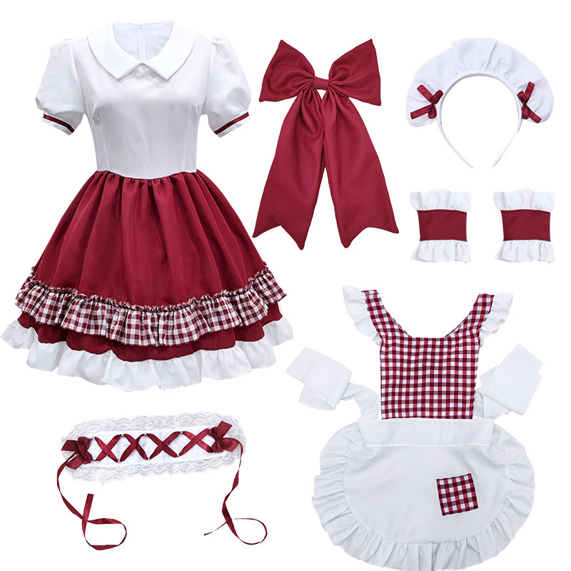 826 Red (Skirt, Apron, Bow, Bracelet, Headband, Hairband)
