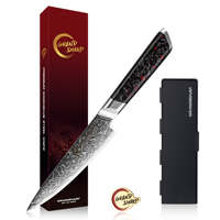 Grandsharp 5 inch keukenmes, 129-laags Japans damaststaal, met zwart carbon fiber+hars handvat