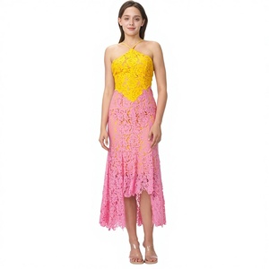 เดรสยาวลำลองแฟชั่นใหม่สำหรับผู้หญิง ฤดูร้อน สายเดี่ยว ดีไซน์หรูหรา แต่งผ้าลูกไม้ลายดอกไม้ ระบายอากาศได้ดี แขนกุด เซ็กซี่ - Product Image 1