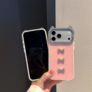 เคสโทรศัพท์มือถือลายการ์ตูนโบว์วิบวับสำหรับ iPhone 17 Air 16 15 14 Pro Max น่ารัก พร้อมกรอบกล้องรูปหูแมว KT ประดับเพชร ฝาหลังน่ารัก - Product Image 5