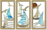 Ensemble de 3 décorations murales nautiques Putuo Decor, art mural à motif bois, décoration murale de style côtier pour maison de plage, salle de bain