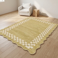 Tapis tufté lavable 5x7 avec bordure à carreaux, antidérapant, résistant aux taches, design bohème moderne pour salon et salle à manger