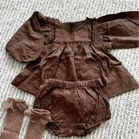 Nouvelle collection de vêtements pour enfants style coréen, ensemble bébé printemps-automne en coton brodé, chemise de poupée pour fille + short à col et motif fesses volumineuses