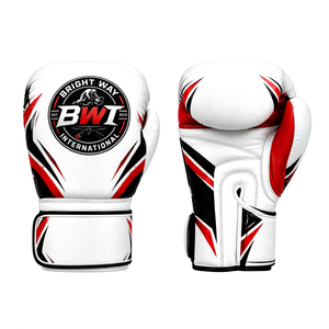 Gants de boxe Bright Way International en PU, noirs et rouges, avec fermeture à lacets, sangle de poignet réglable, imperméables, pour arts martiaux - Product Image 1