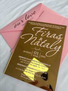 Carta de invitación para negocios <span class=keywords><strong>Visa</strong></span> Mariage Trifold Gold Mirror Impreso Acrílico Invitación DE BODA Sobre de lujo - Product Image 3