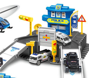 Nueva llegada mochila 37PCs DIY Polices Die Cast Car Parking Lot Track Toy Set con mapa para niños - Product Image 3