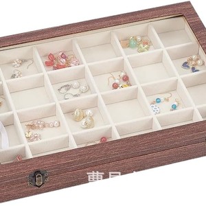 Wooden Jewelry <b>Box</b> With <b>Glass</b> Lid 34.6x23.9x5cm Divided Storage For Earrings Rings Desktop Organizer Retro Color - Product Image 5