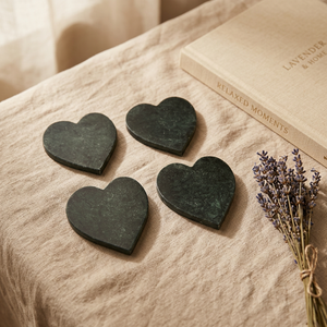 Meticulously Crafted <b>Black</b> Marble Heart <b>Coaster</b> Set Natural Stone Heat Resistant Drink <b>Coasters</b> for Coffee Tea Romantic Home Dec - Product Image 1