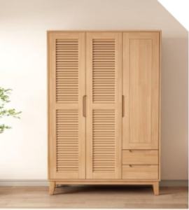 Armoire scandinave en bois avec portes à battants, en bois massif, autoportante, meubles de chambre à coucher modernes, 2 tiroirs - Product Image 5