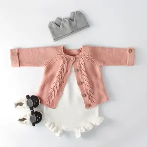 2023 özel bahar bebek çocuk takım elbise örme ceket düz renk yün romper bebek kız 2 parça suit kazak