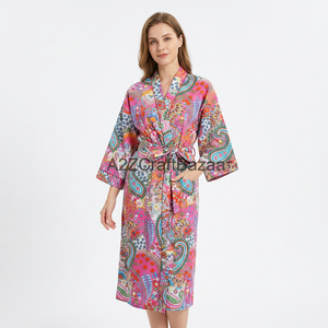Beautiful Floral Open-Front Kimono Robe Best Long-Sleeve Cotton Beachwear Sleepwear for Spring Summer Winter Night Soft Cotton - Product Image 1