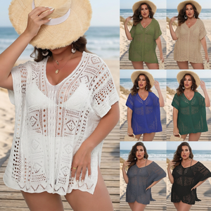 Couverture de plage en crochet pour femmes, maillot de bain ajouré en maille, tenue de plage printemps-été - Product Image 3