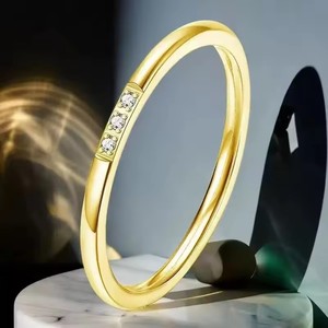 Bracciale Semplice in Acciaio Inossidabile con 3 Pietre Granulari, Oro 18k e Diamanti, Anello Sottile con Zirconi, Vendita all'Ingrosso - Product Image 6