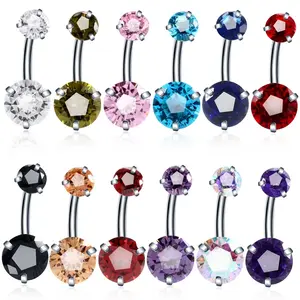 2023 Multi Colors Emerald Crystal Rhinestone Navel & Bell Button Rings Round Shiny Cubic Zirconia Stainless Steel Belly Ring
