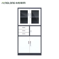 Armoire de classement en acier moderne 4 portes, 3 tiroirs, avec serrure à clé réglable, écologique, très vendue pour la maison, le bureau, l'école, l'hôpital