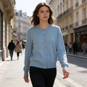 Suéter Personalizado para <span class=keywords><strong>Mujer</strong></span>, Otoño, <span class=keywords><strong>Azul</strong></span> <span class=keywords><strong>Marino</strong></span>, Casual, Corte Ajustado, Tejido Minimalista, Cárdigan de Manga Larga, Cuello Redondo, para el Trabajo - Product Image 4